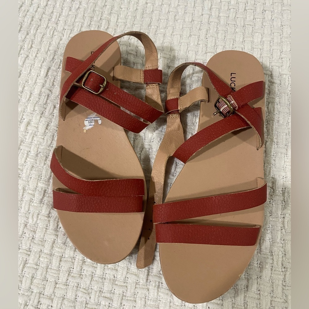 Lucky Brand Women's Burnt Red Strappy Wedge Sandals